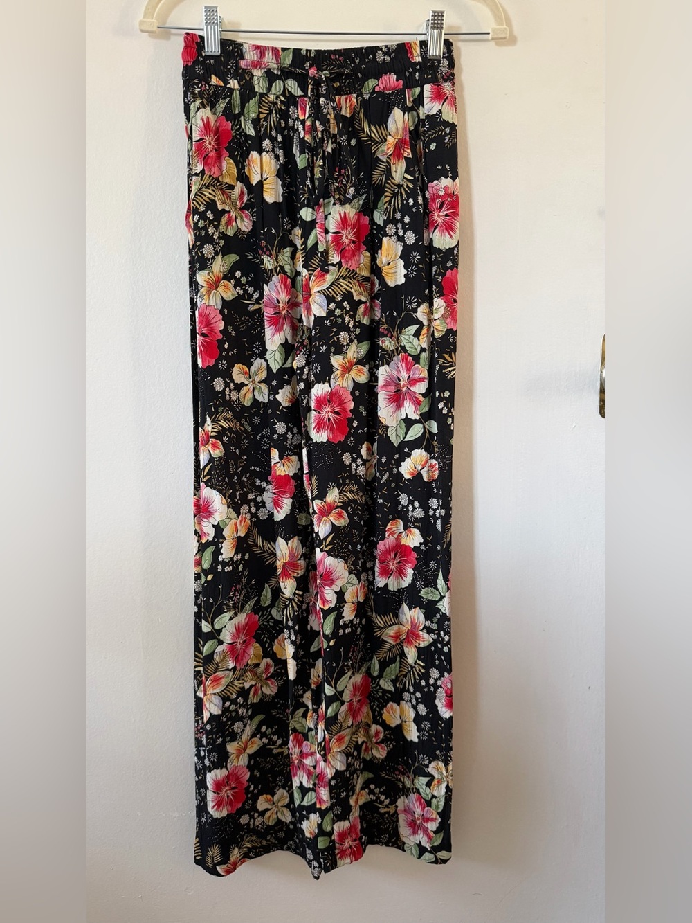 Zara Black Pants with Pink & Cream Floral Print